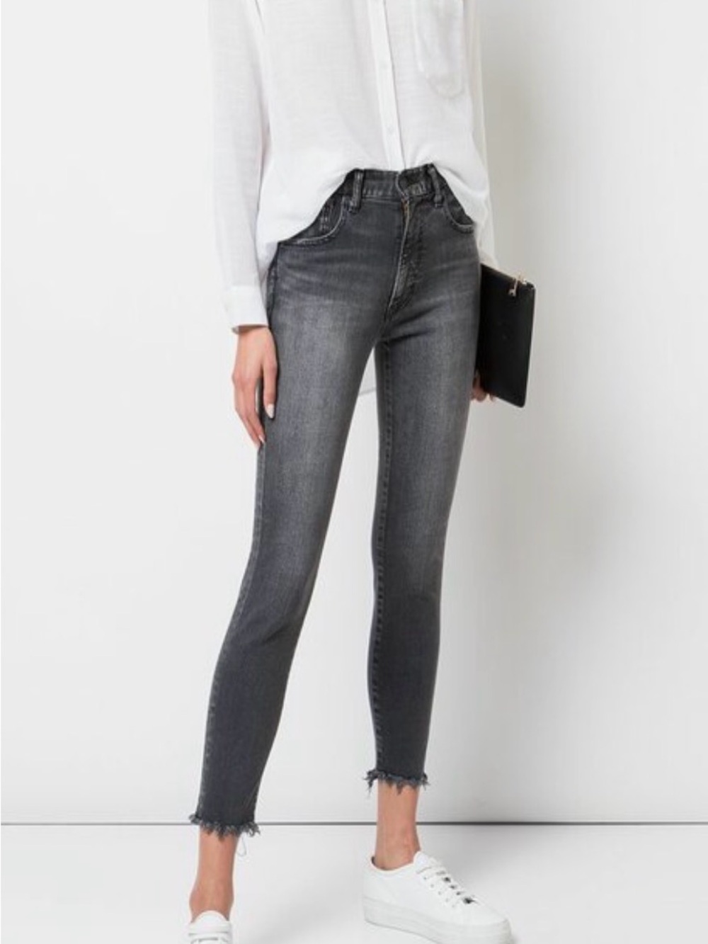 Moussy vintage Westcliffe Charcoal Grey Skinny Jeans with Frayed Hem